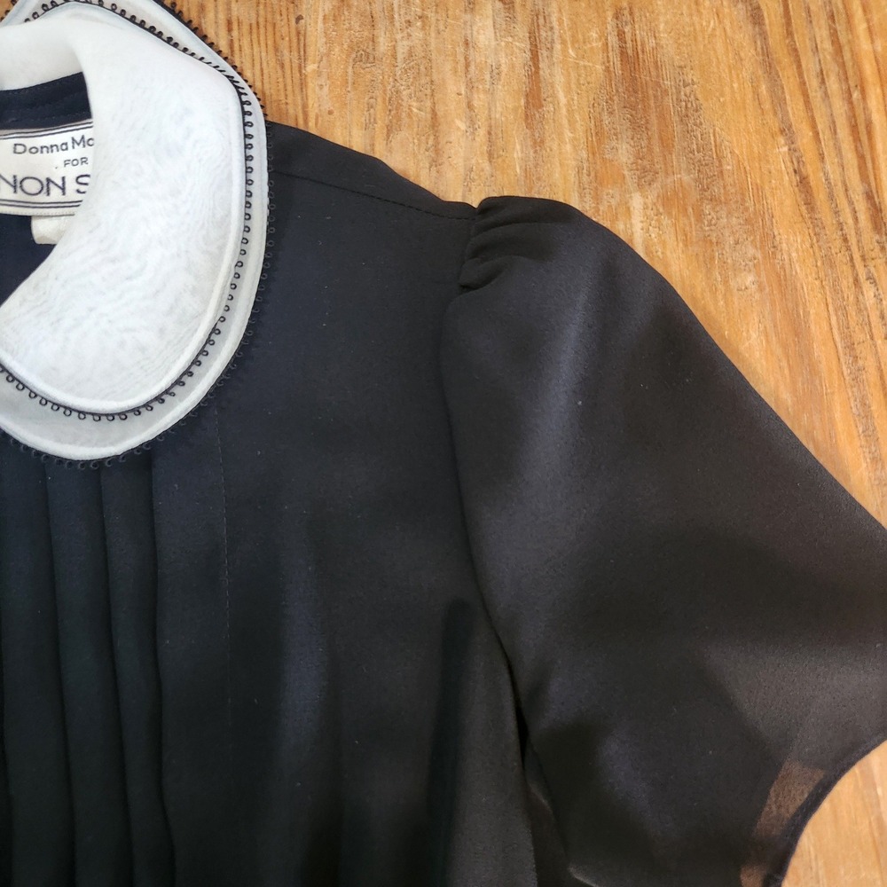 Vtg 80s Donna Morgan Small Pleated Sheer Chiffon Midi Dress Peter Pan Collar - Picture 15 of 15